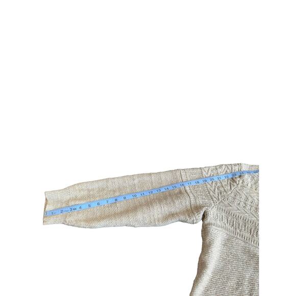 J.Crew Men's Tan Basic Cable Knit‎ Cotton Elbow Patch Crewneck Sweater Large - Picture 9 of 10